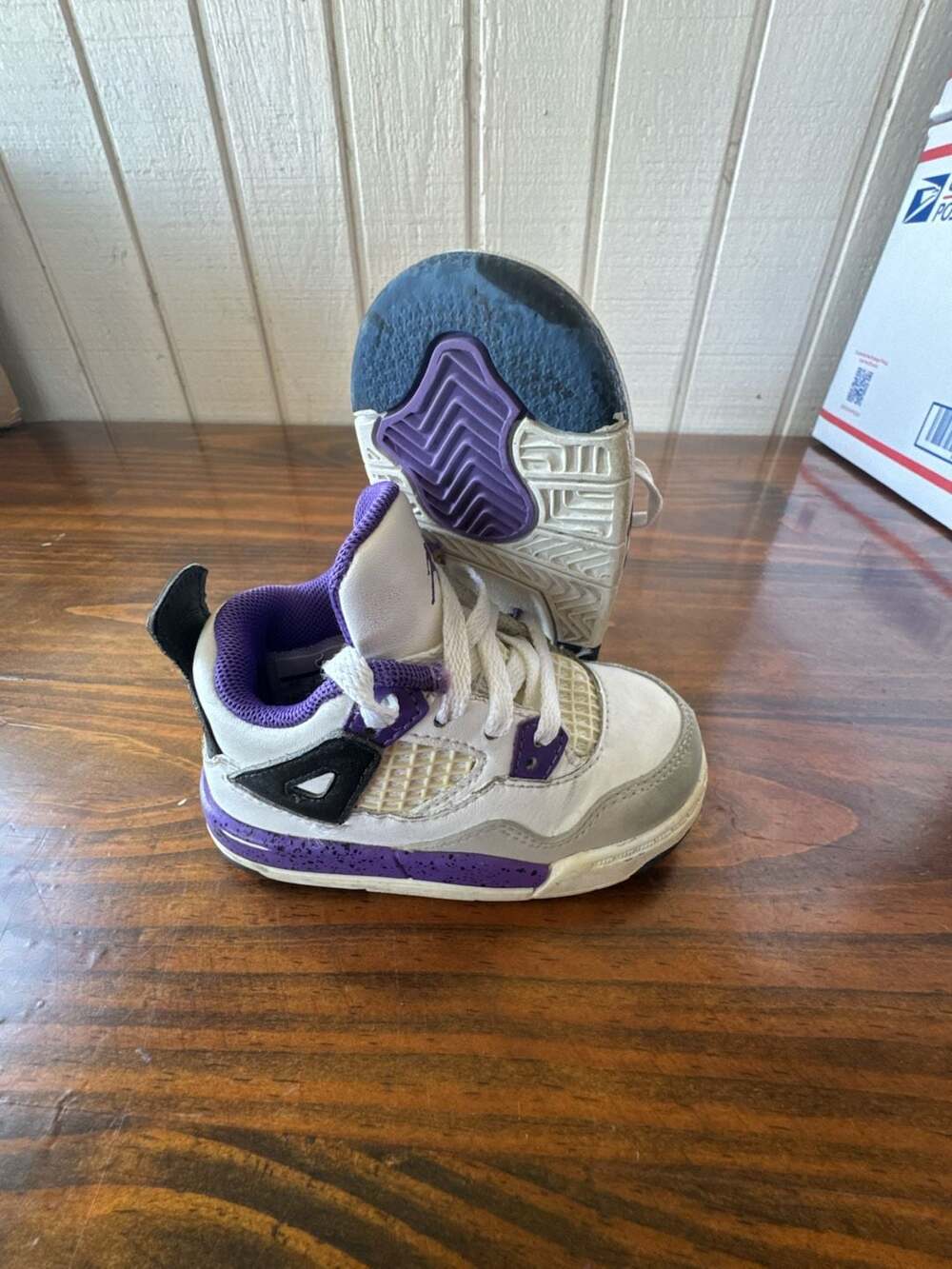 Nike Air Jordan 4 Retro Ultraviolet Neutral Grey Toddler Sneakers Sz 5c - Picture 3 of 5
